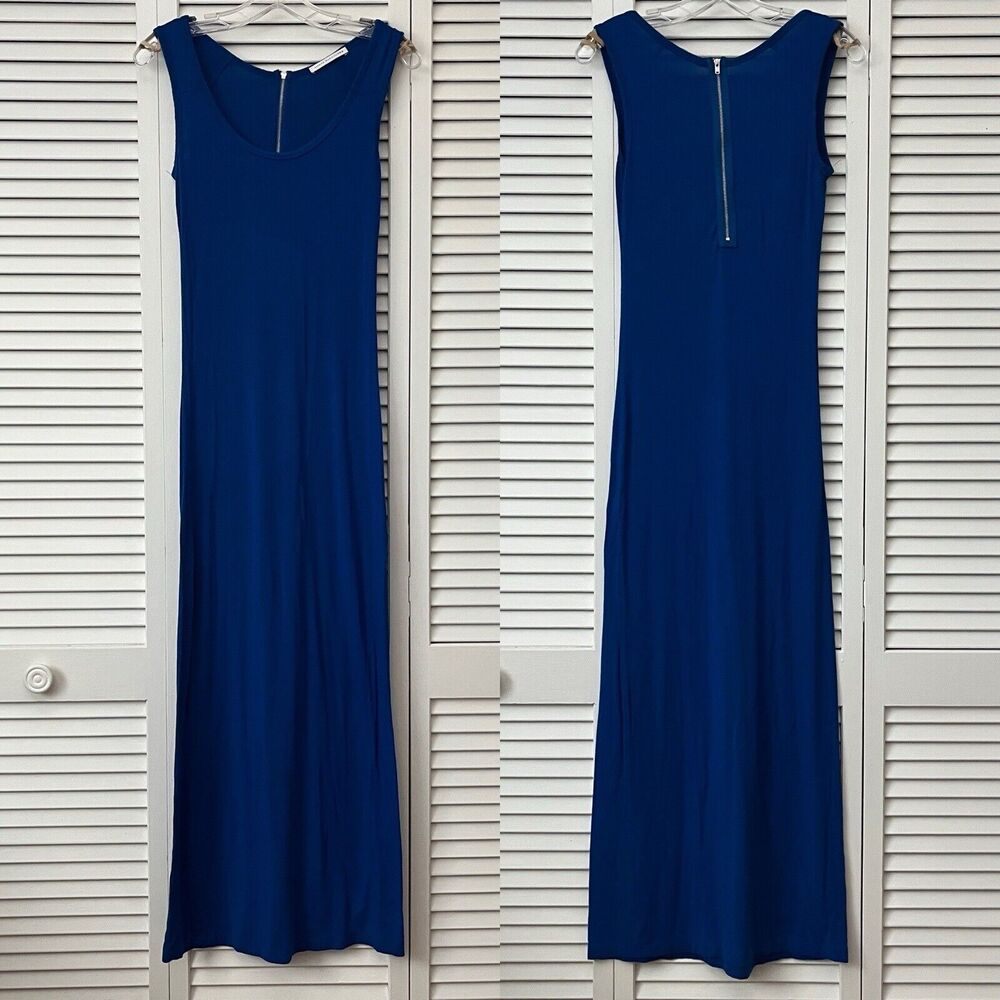 Susana Monaco Tee blue sleeveless long fitted dress, size S ? (Measurements)